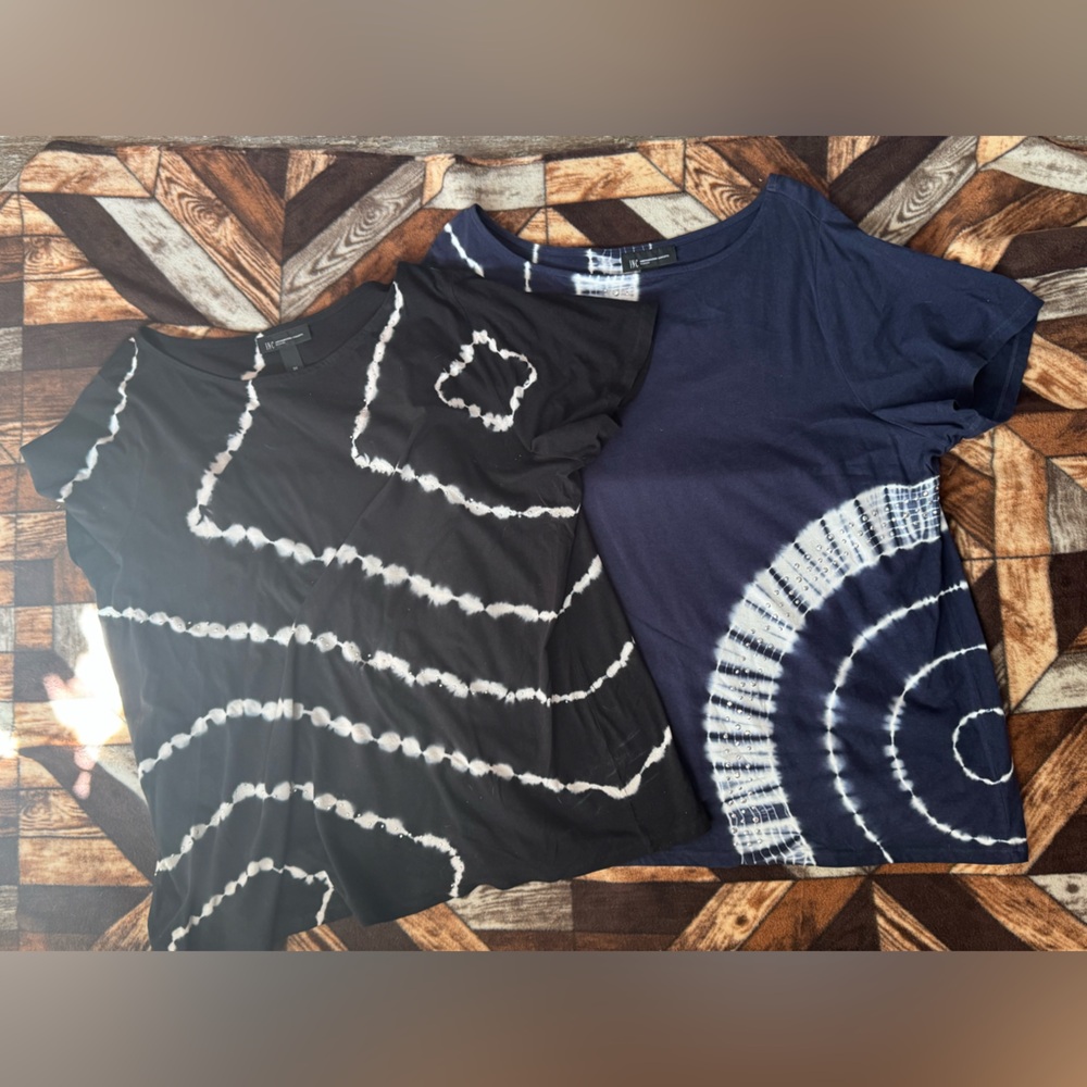 INC International Concepts Navy and Black Tie-Dye Crew Neck Tees
